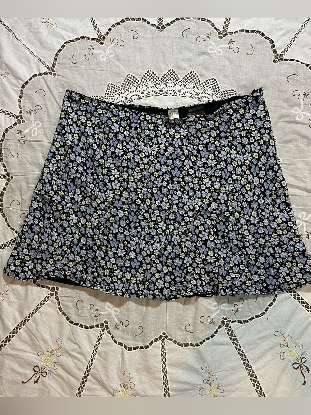 H&M Floral A-Line Skirt - Black with Blue & White Flowers